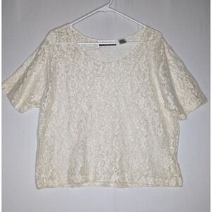 Diana Marco‎ Vtg 60s Sheer Lace Top 18/20 Cream Stretch Short Sleeve Scoop Neck